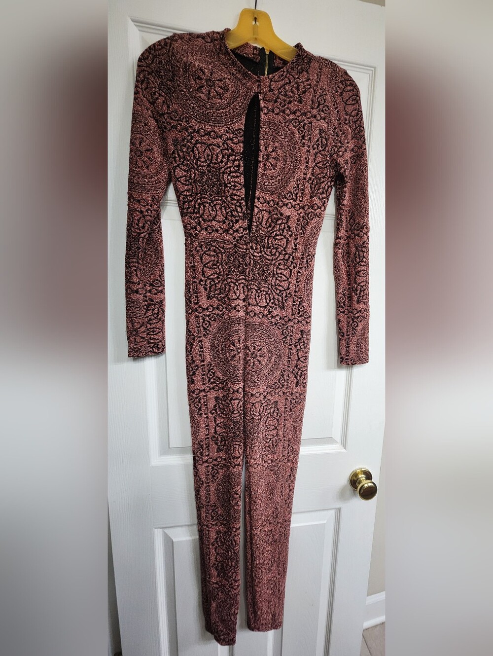 Long Sleeve Bronze Patterned Women's Pantsuit